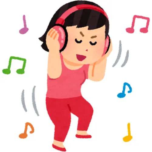 ヘッドホンで音楽を聴く女の人のイラスト