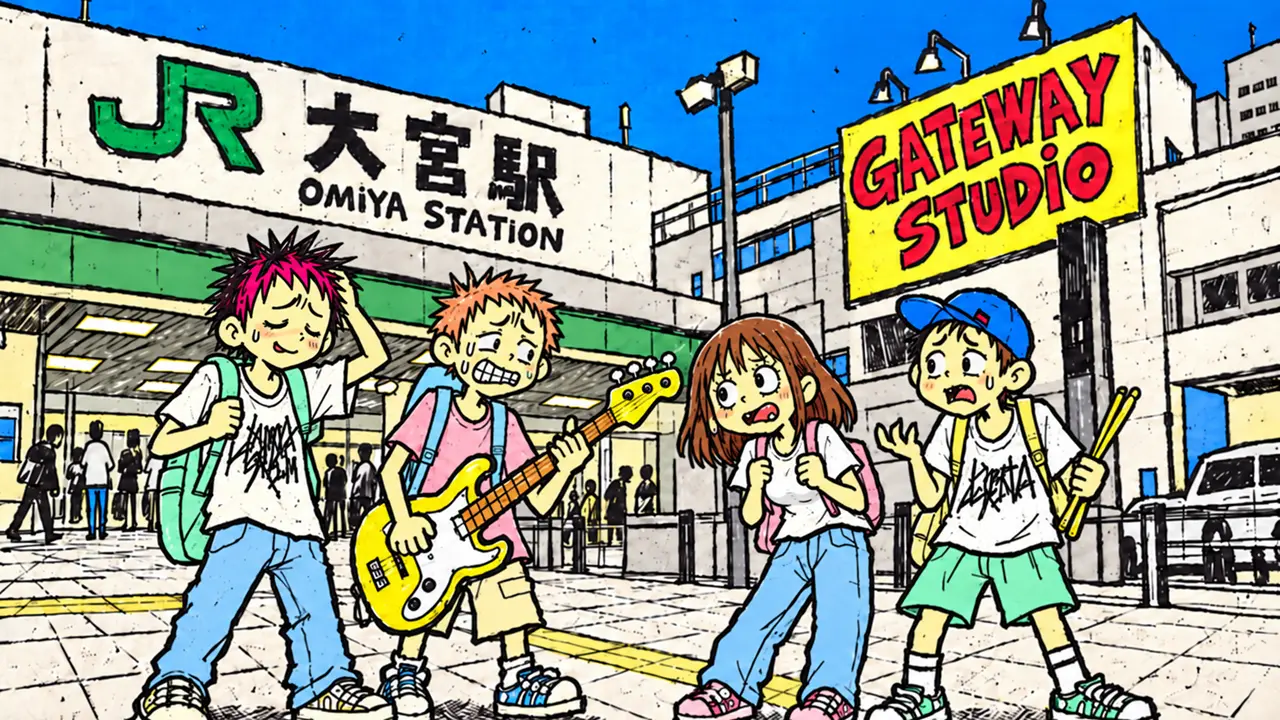 2011年3月11日の東日本大震災で、大宮駅前に集まり不安そうな表情を浮かべるバンド仲間たちのイラスト