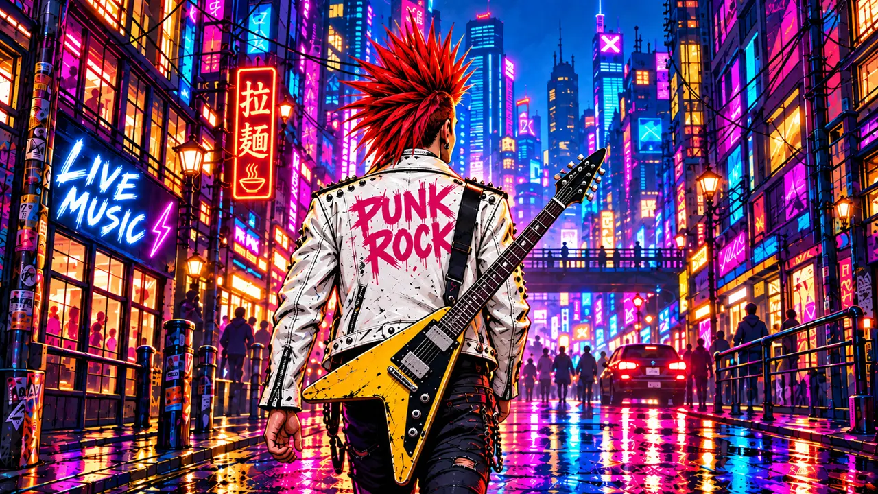 ネオン街を歩くモヒカンのパンクギタリストを描いた「ウンコンドン4」ライブレポのアイキャッチ