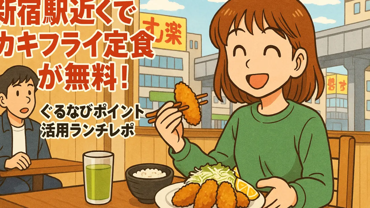 カキフライ定食を食べる人のイラスト