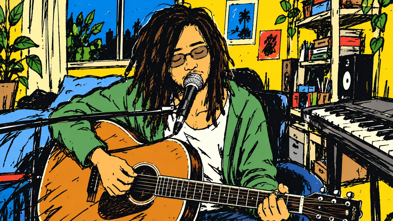 Hi-STANDARDの楽曲をアコースティックギターで弾き語りするAnthony Williamsのイラスト