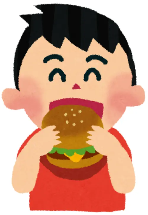 ハンバーガーを食べる少年のイラスト